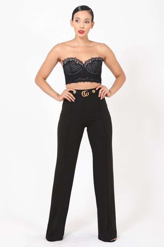 Gina CG Buckle and Button Detail High Waist Pants - MY SEXY STYLES