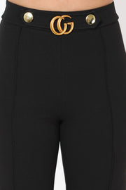 Gina CG Buckle and Button Detail High Waist Pants - MY SEXY STYLES