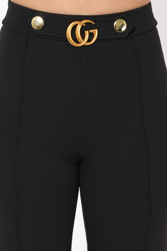 Gina CG Buckle and Button Detail High Waist Pants - MY SEXY STYLES