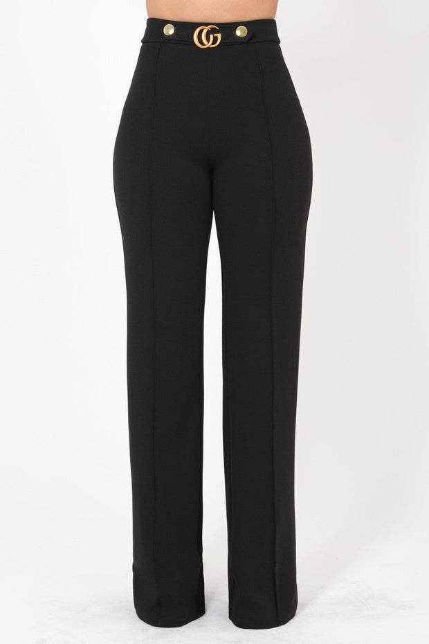 Gina CG Buckle and Button Detail High Waist Pants - MY SEXY STYLES