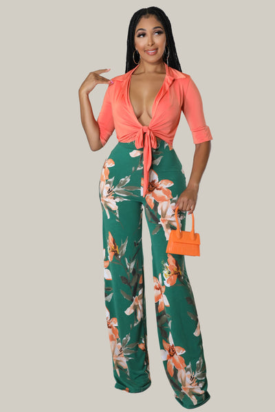 Everlee Floral Print 2 PC High Waist Pants Set - MY SEXY STYLES