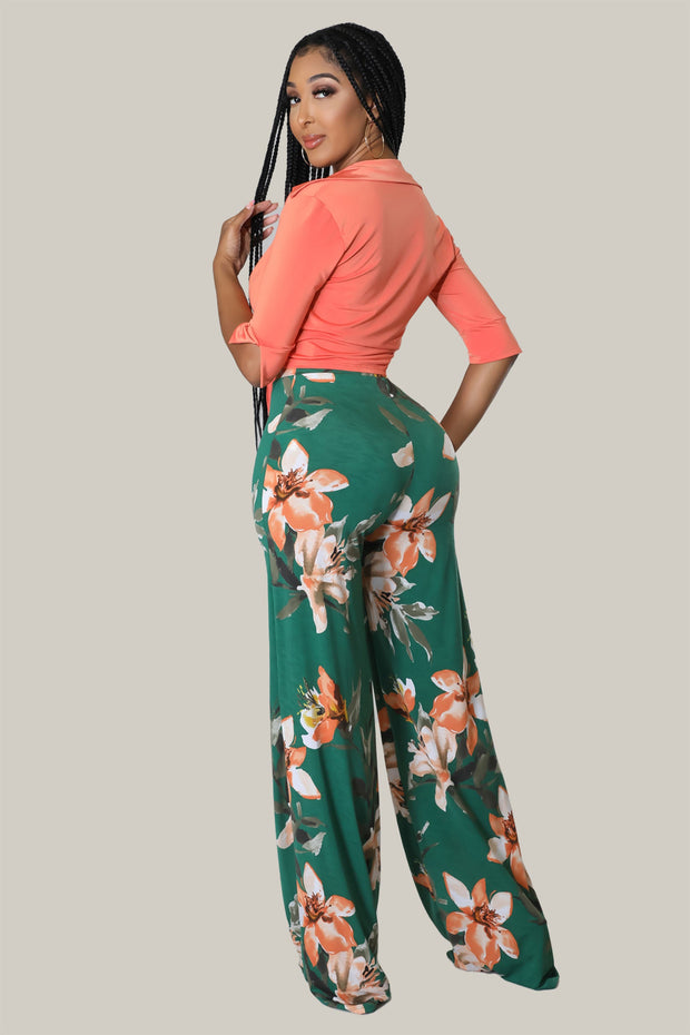 Everlee Floral Print 2 PC High Waist Pants Set - MY SEXY STYLES
