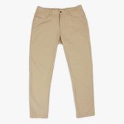 Ace Pant Khaki front with elastic waistband, metal button, zippered fly, and five pocket style