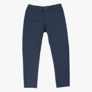 Ace Pant Navy front with elastic waistband, metal button, zippered fly, and five pocket style