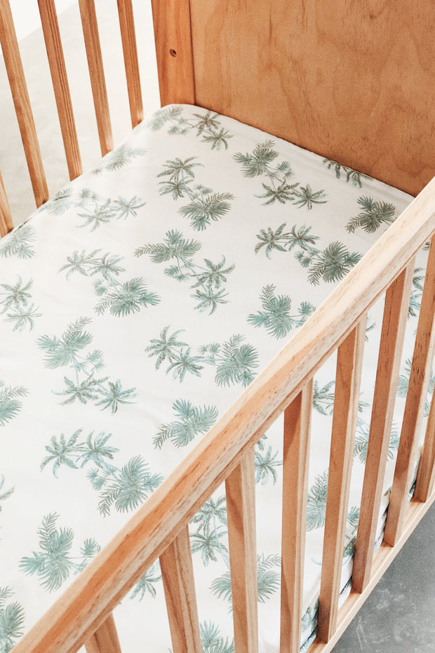 Fitted Baby Cot Sheet - Vintage Palm Mint