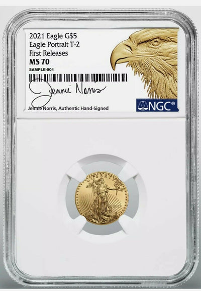 2021 $5 Gold Eagle Type 2 NGC MS70 First Releases - Designer Signed Jennie Norris