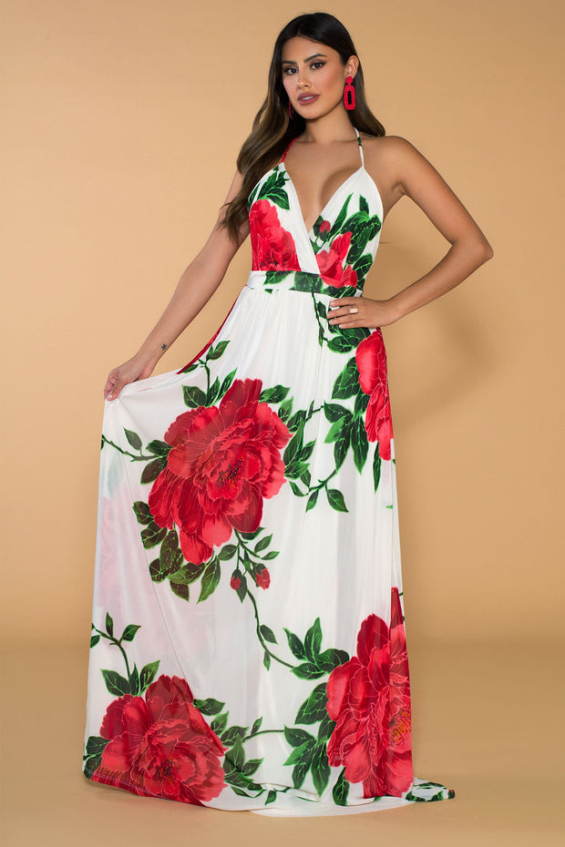 Gwendolyn Rose Print Maxi Dress - MY SEXY STYLES