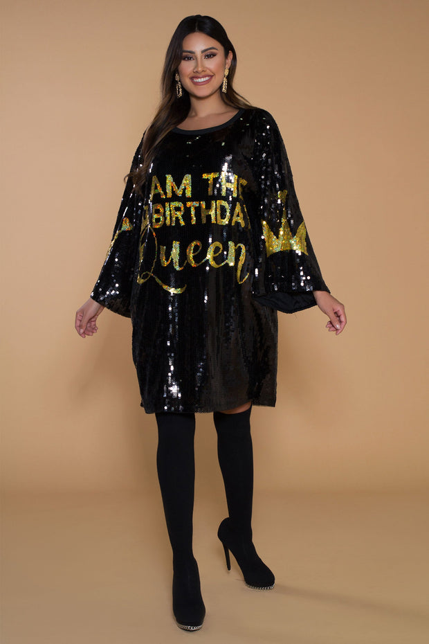 I Am The Birthday Queen Sequins Shirt Dress - MY SEXY STYLES