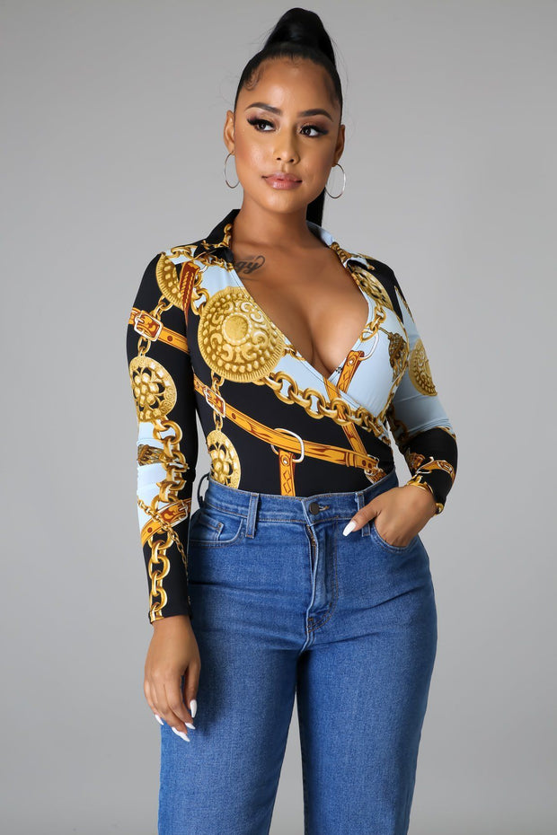 Charley Chain Print Stretch Bodysuit - MY SEXY STYLES