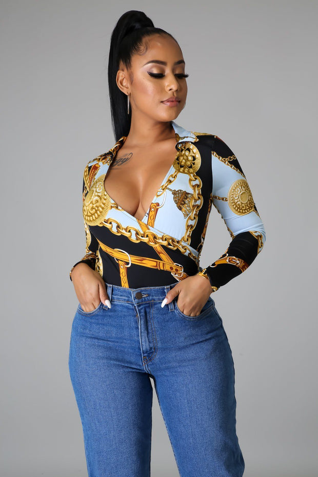 Charley Chain Print Stretch Bodysuit - MY SEXY STYLES