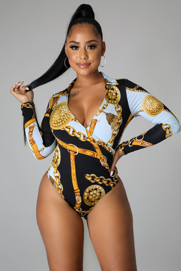 Charley Chain Print Stretch Bodysuit - MY SEXY STYLES