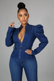 Liliana Long Sleeves Denim Top - MY SEXY STYLES
