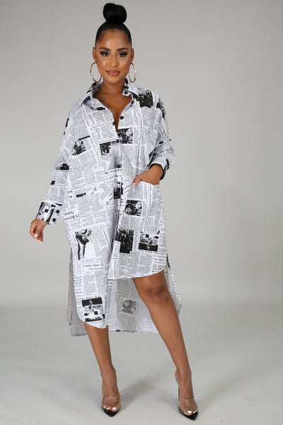 Evie Newspaper Tunic Shirt Dress - MY SEXY STYLES