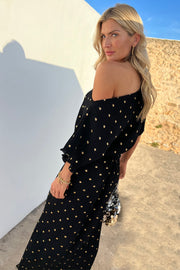 Black Tilly Plisse Dress with Gold Fleck