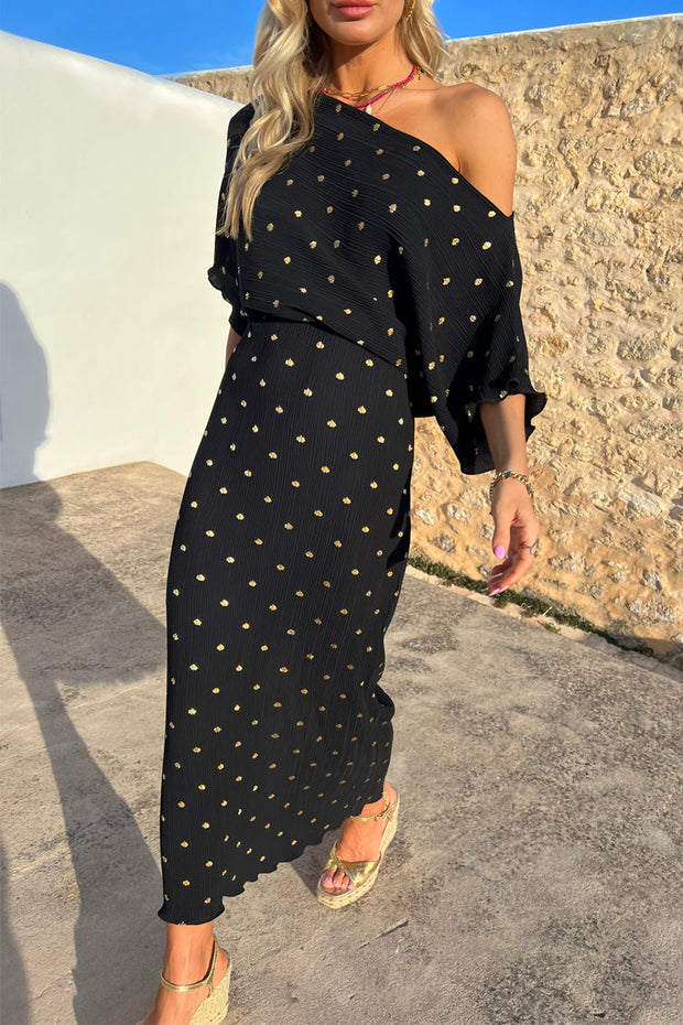 Black Tilly Plisse Dress with Gold Fleck