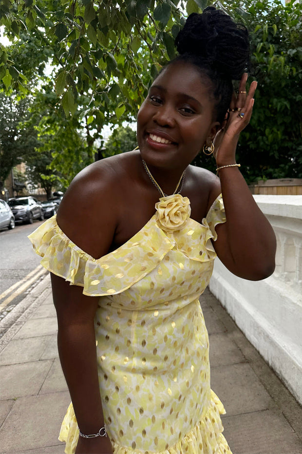 Yellow Floral Lulu Dress with Detachable Rose