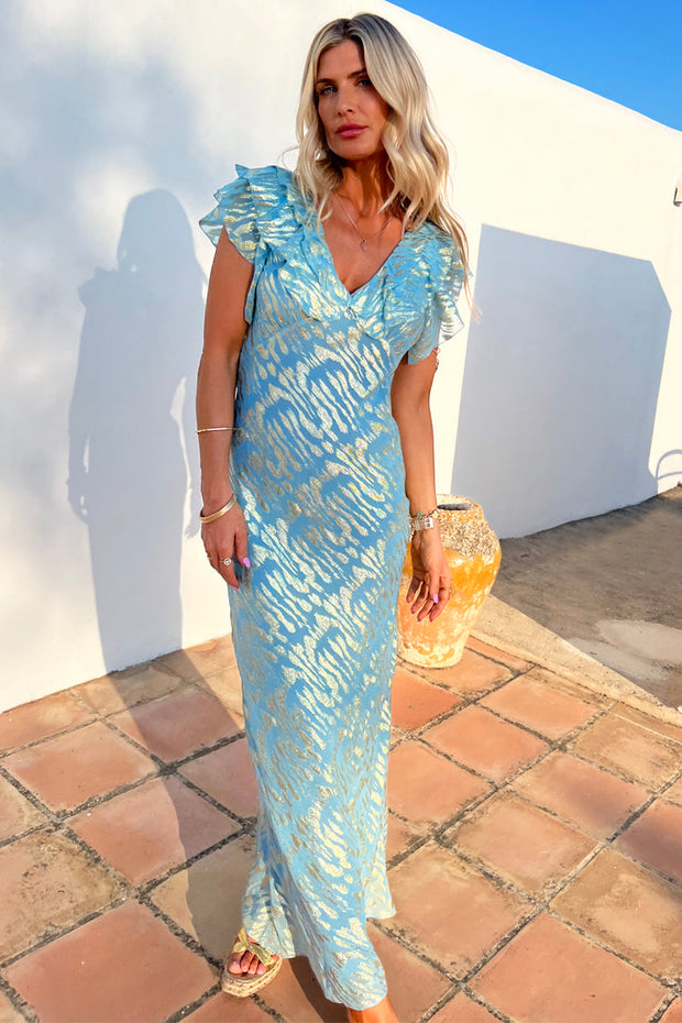 Blue Jacquard Tilda Maxi Dress