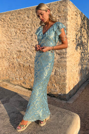 Blue Jacquard Tilda Maxi Dress