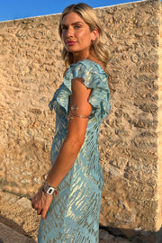 Blue Jacquard Tilda Maxi Dress