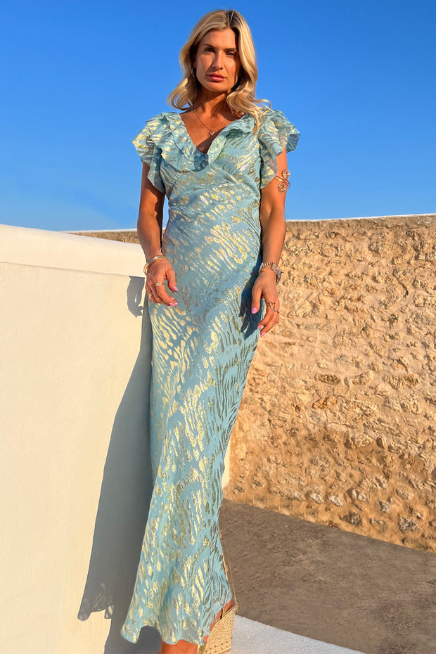 Blue Jacquard Tilda Maxi Dress