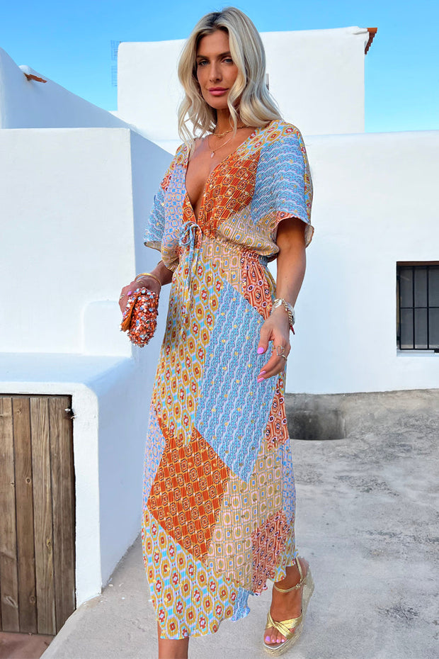 Patchwork Plisse Mollie Midi Dress