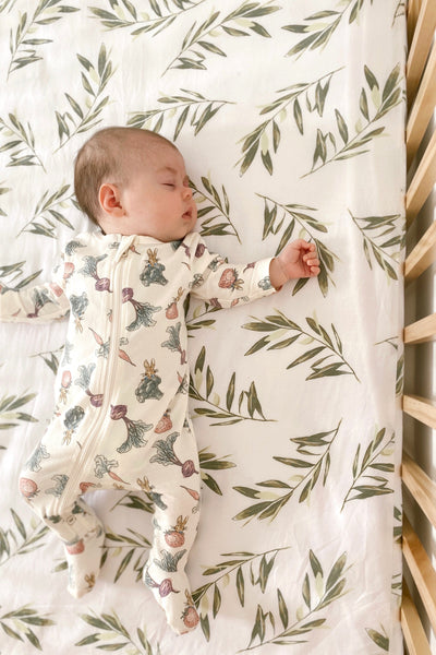 Fitted Baby Cot Sheet - Olive Leaf