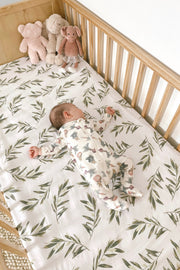 Fitted Baby Cot Sheet - Olive Leaf