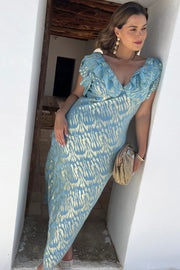 Blue Jacquard Tilda Maxi Dress