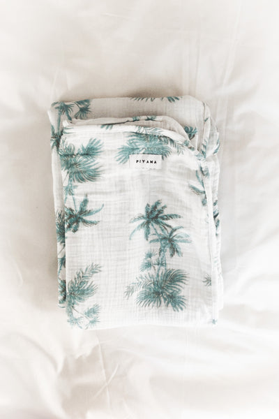 Baby Swaddle Blanket - Cotton Bubble - Vintage Palm Mint