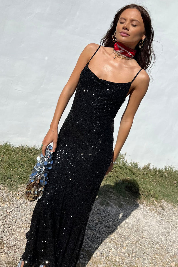 Black Sequin Mya Dress