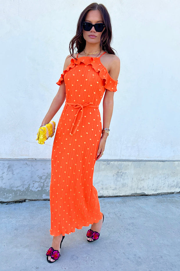 Orange Plisse Dress with Gold Fleck