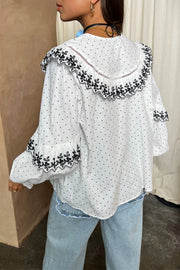 White Dobby Shirt with Lace Trim Detail