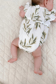Baby Girls Romper - Washed Cotton - Olive Leaf