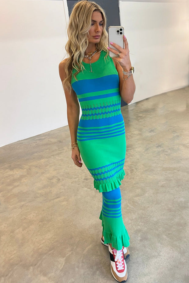 Blue And Green Knit Luxe Dress