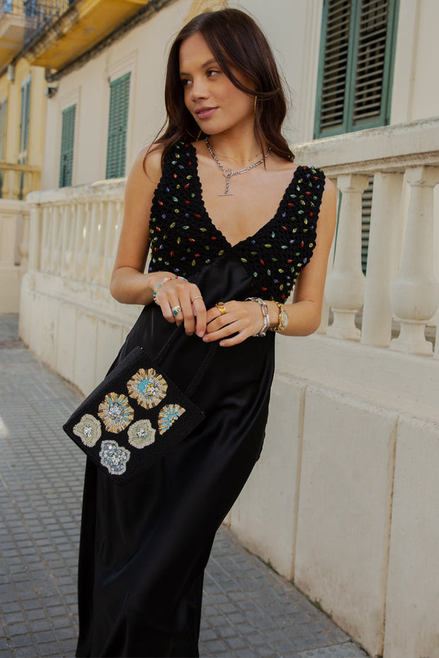 Black Beaded Allegra Dress