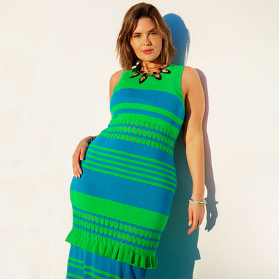 Blue And Green Knit Luxe Dress