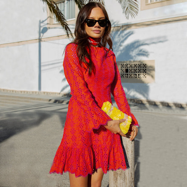 Pink And Red Broderie Sisi Mini Dress