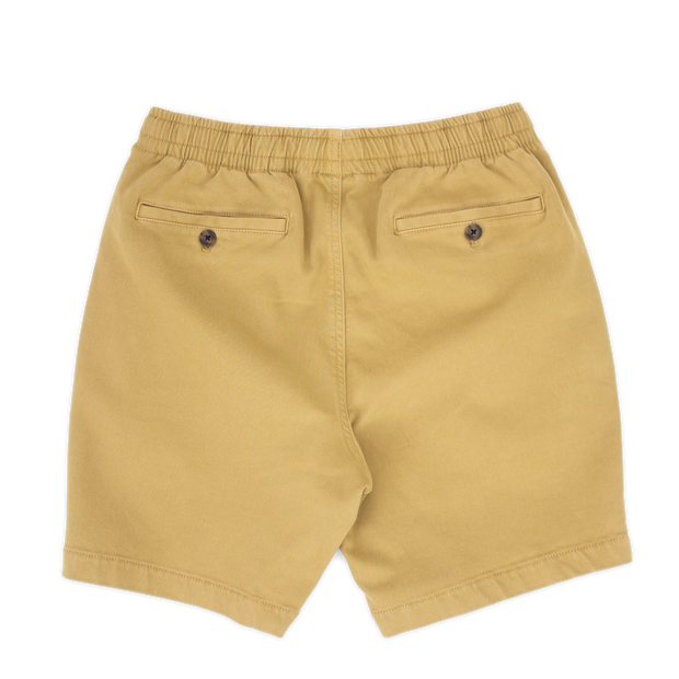 Alto Short 7" inseam in Khaki back with elastic waistband and two welt pocket with horn buttons