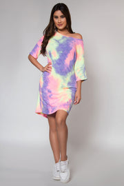 Kinsley Off Shoulder Tie Dye Casual Dress - MY SEXY STYLES