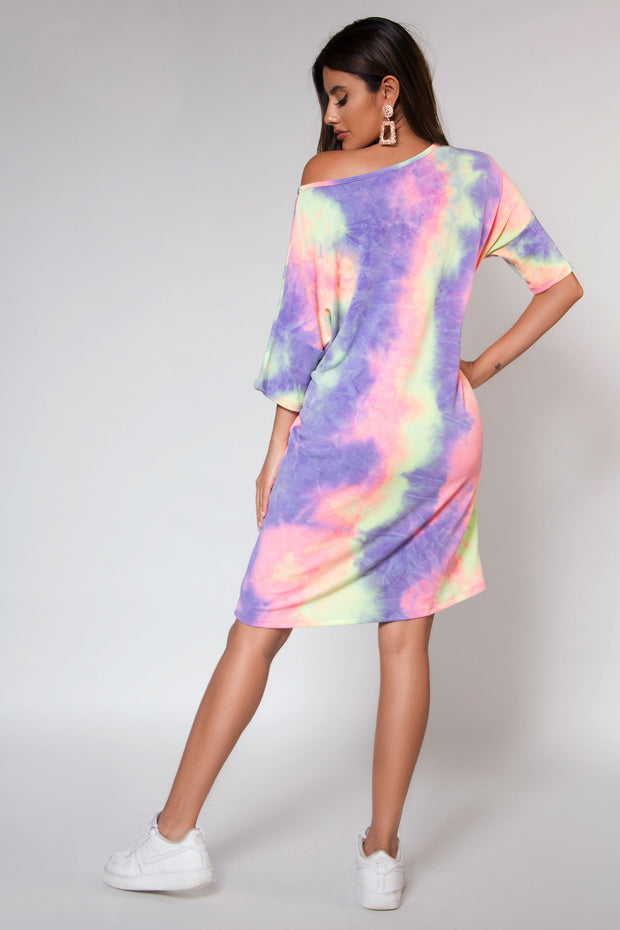 Kinsley Off Shoulder Tie Dye Casual Dress - MY SEXY STYLES