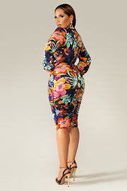 Kyla Floral Print Ruched Midi Dress - MY SEXY STYLES