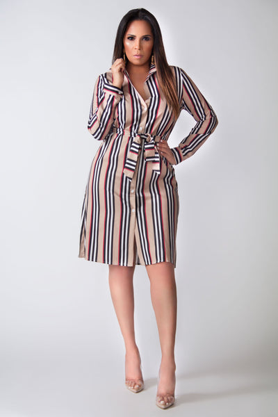 Laila Striped Belted Classy Dress - MY SEXY STYLES