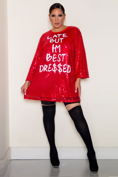 Late But I'm Best Dressed Sequin Shirt Dress - MY SEXY STYLES