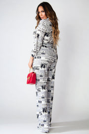 Lauren Newspaper Print Tall Belted Jumpsuit - MY SEXY STYLES