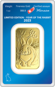 2023 1 Oz Gold Bar Limited Edition Swiss Year of the Rabbit (Carded) - Argor Heraeus