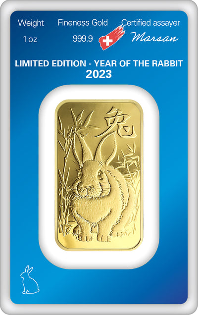 2023 1 Oz Gold Bar Limited Edition Swiss Year of the Rabbit (Carded) - Argor Heraeus