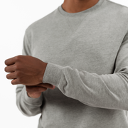 Loft Crewneck Heather Grey on model close up of ribbed cuff