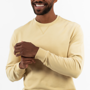 Loft Crewneck Khaki on model close up of ribbed cuff