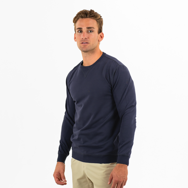 Loft Crewneck Navy front on model