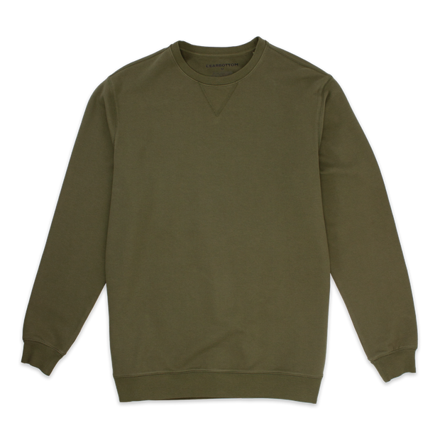 Loft Crewneck sweatshirt in Dark Olive with V-stich, ribbed cuffs and hem